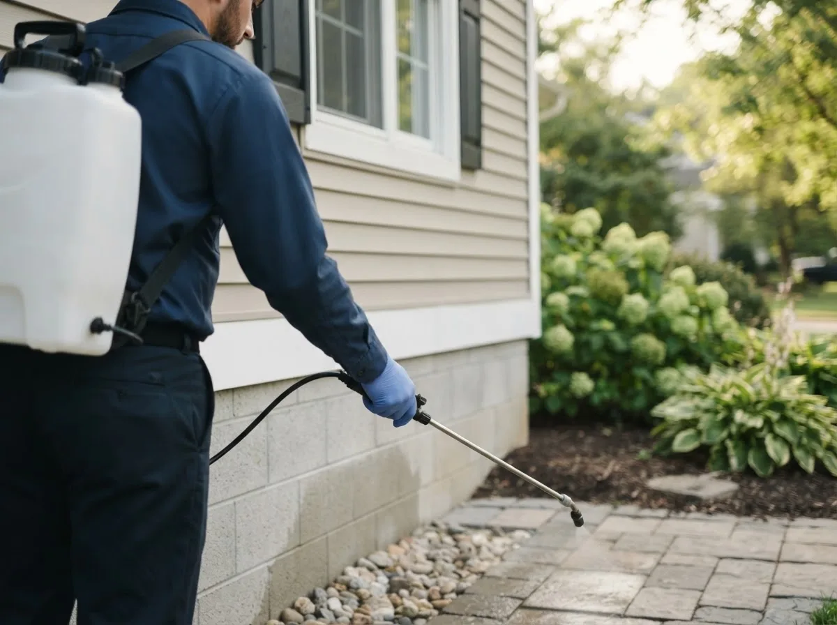 Pest control technician inspecting a home in Harpswell, ME